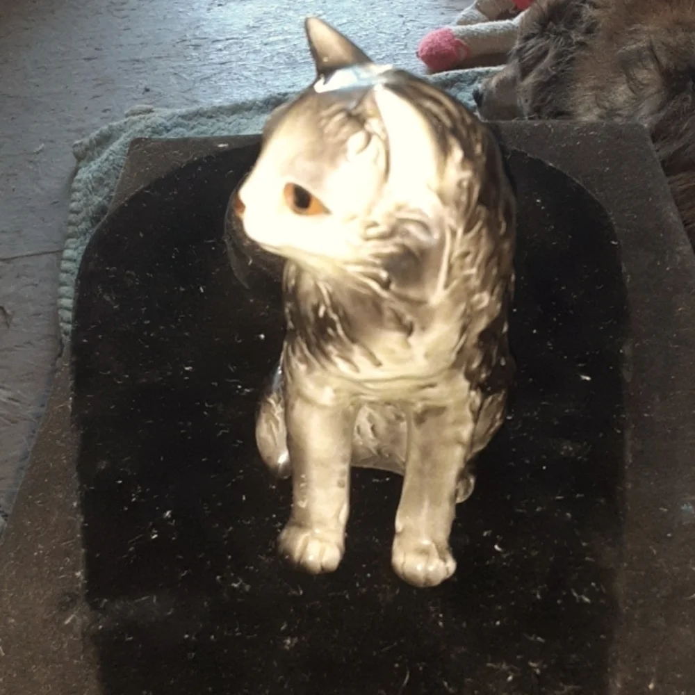 Gray and White Cat Figurine
